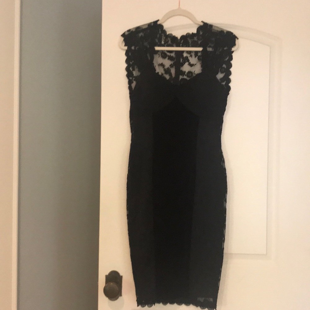 Black dress with lace and velvet.